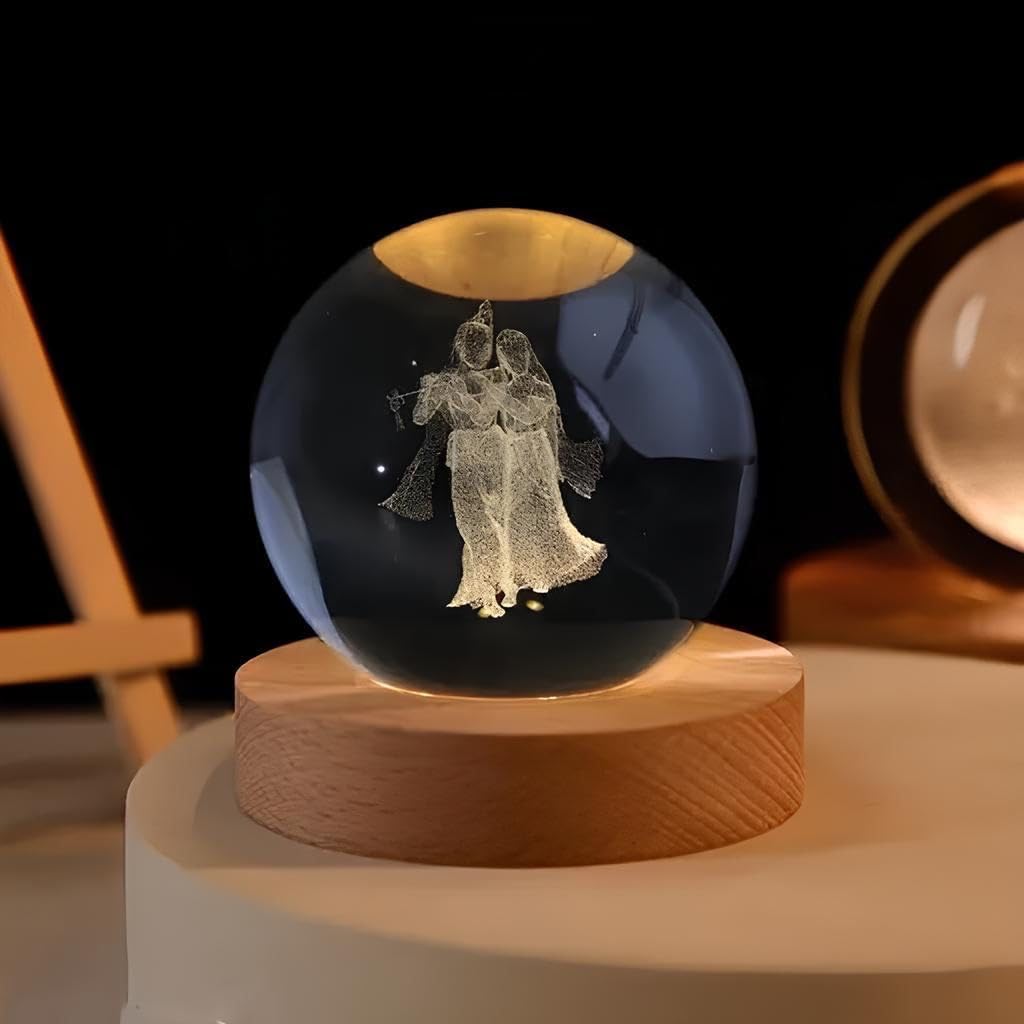 STARKENDY Wooden Base Night Light 3D Crystal Ball